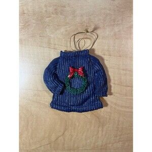 Blue Knit Sweater With Wreath Christmas Ornament